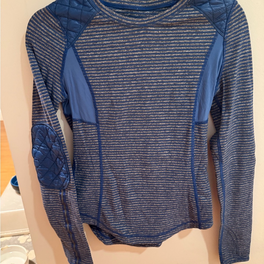 Lulu Lemon Blue Striped Long Sleeve Thermal Top size XS